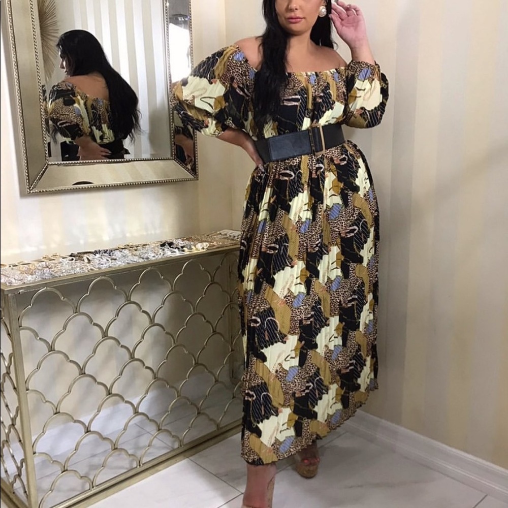 Long off shoulder print dress